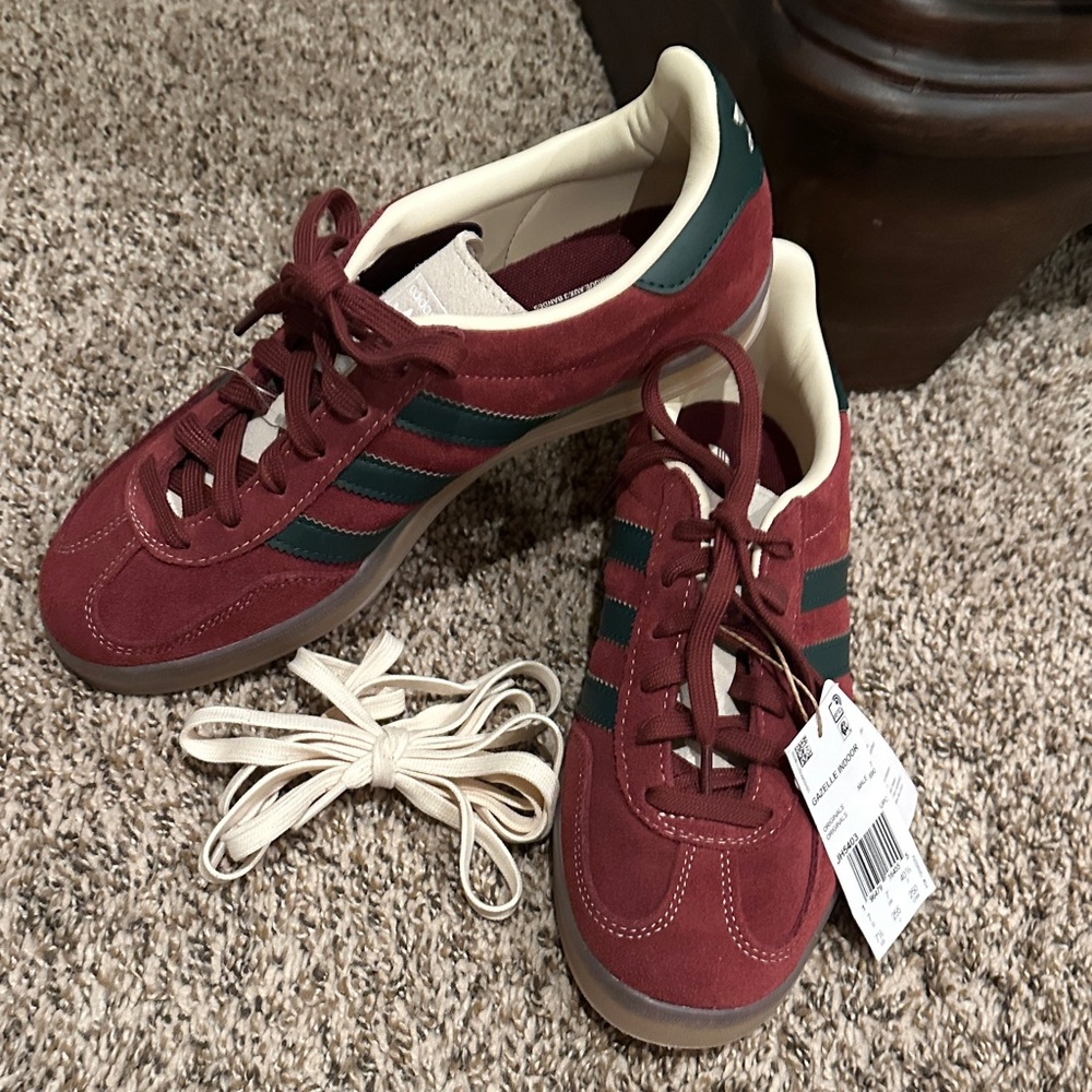 adidas Maroon Suede Sneakers with Dark Green Stripes
